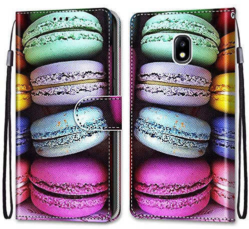 Mo-Somnus Kompatibel mit Samsung Galaxy J5 2017 / J530 Hülle, Leder Handyhülle mit Kartenfach Geld Slot Ständer PU Ledertasche Wallet Flip Brieftasche Magnetische Schutzhülle Case Etui (Macarons)