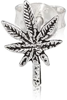 NKlaus Einzelohrstecker Hanf 925 Silber 10x6mm Hanfblatt Amulett Cannabis Ohrring 12926