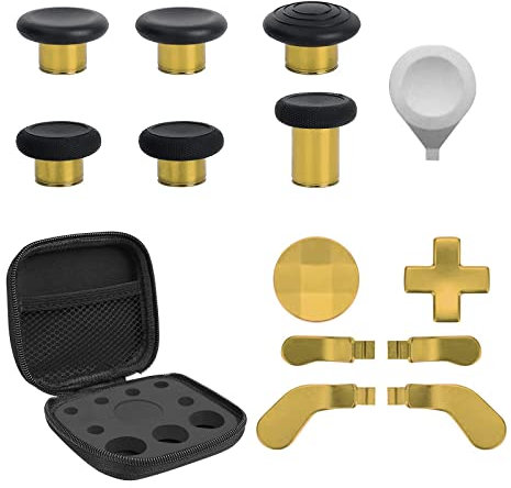 13 in 1 Metal Thumbsticks for Xbox Elite Controller Series 2 Accessories, Replacement Magnetic Buttons Kit Includes 6 Metal Plating Joysticks, 4 Paddles, 2 D-Pads, 1 Adjustment Tool (Chrome Gold)