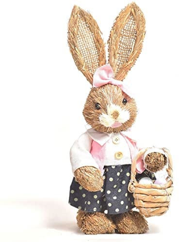 zalati Lapin de Pâques en paille - Décoration artisanale pour jardin, salon, chambre à coucher