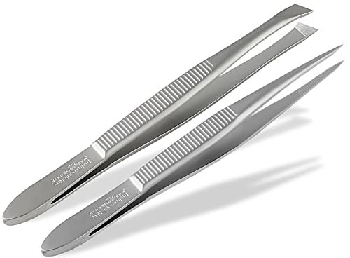 Pince à épiler professionnelle Solingen, 2 pièces, pointue, inclinée, précise, fabriquée en Allemagne Pince à épiler les sourcils Solingen en acier inoxydable