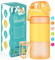 CodiCile Trinkflasche Kinder, 500ml BPA freie Wasserflasche, Trinkflasche Kinder Auslaufsicher mit Griff Flaschenhüllen für Mädchen Jungen,Sport Trinkflasche für Schule mit Fruchteinsatz (Gelb)
