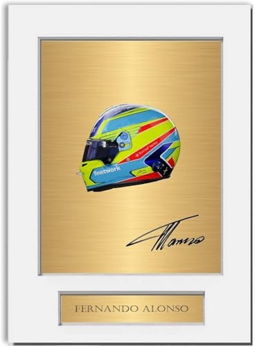Generic Fernando Alonso 2023 Helm signiertes Foto Display A4 Wandbild für Wohnzimmer Fans