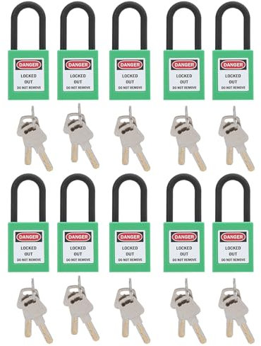Safety Lockout Padlock, 10 Set Lockout Tagout Locks,Lock Out Tag Out with 20 Keys Padlocks with Key Differently Kits Station(Green)