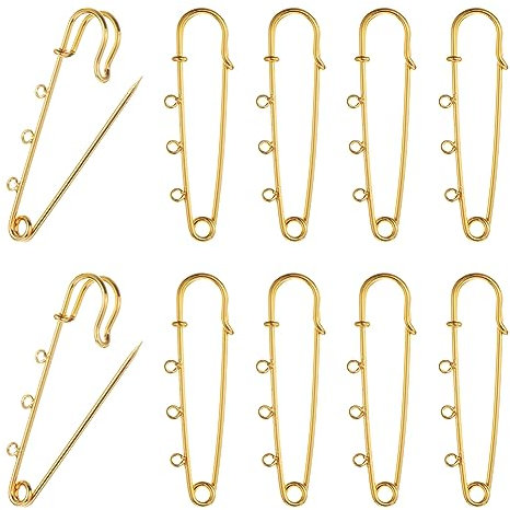 SUNNYCLUE 1 boîte de 10 broches Plaquées Or 18 carats, Épingles de Sûreté, Broches de Kilt avec Boucles, Épingles de Sûreté Robustes pour la Fabrication de Bijoux, Accessoires, Bricolage, Couture, Vêt
