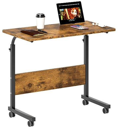 SDHYL Roulette Hauteur Réglable pour Lit Canapé - Table d'Appoint Mobile 80x40 cm avec Roulettes Verrouillables - Bureau pour Ordinateur Portable + Rainure pour Tablette Vintage