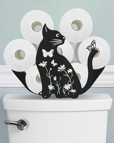 Wigag Toilettenpapierhalter mit Katzenmotiv, Ständer für zusätzliche 8 Rollen, lustig, dekorativ, freistehend, für Toilettenpapier, Bauernhaus, Badezimmer, Tierdekoration, Zubehör,