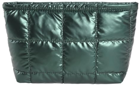 CRGANGZY Gepolsterte, gesteppte Make-up-Aufbewahrungstasche, große Kapazität, Make-up-Organizer, Damen-Make-up-Tasche, einfarbig, Reise-Kosmetiktasche (grün)