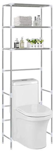 Generisch Schrank 3-stufiges Badezimmer-Aufbewahrungsregal Regal über der Toilette Edelstahl Silber 53x28x169 cm