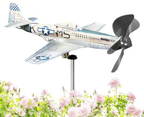 Airplane Wind Spinner | Airplane Garden Windmill Spinners | Airplane Wind Sculptures Garden Stake | Metal Plane Wind Catchers For Garden Lawn Yard Decoration