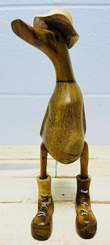 My Square Mile Wooden Duck Ornament | Hand Carved Duck Animal Statue 25cms (Hat & Boots Duck)