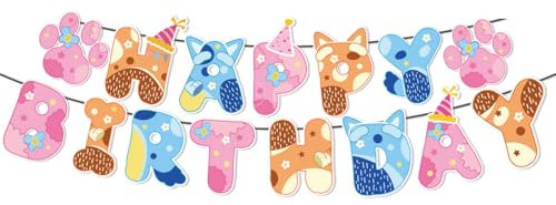 MHDAMAI Bluey Dog Feliz Cumpleaños Bandera,Decoraciones para Fiesta de Cumpleaños Banderines Feliz Cumpleaños Happy Birthday Banner para Niños Fiestas Suministros