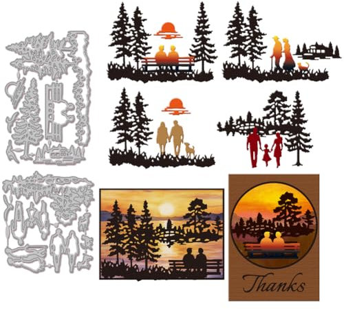 GLOBLELAND Stanzformen Für Paar Bei Sonnenuntergang Metall Familie Waldspaziergang Stanz Und Prägevorlage Paar Katze Hund Papierstanzungen Für Scrapbooking Kartenherstellung Basteln Papierkarten