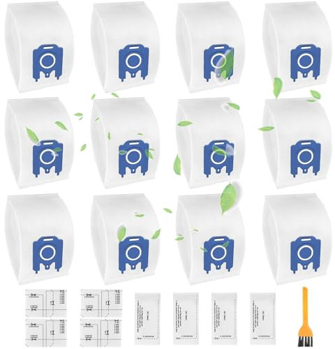 Paquete de 12 bolsas GN para aspiradora Miele Hoover, bolsas de repuesto para aspiradora Miele Complete C3, C1, C2, S227, S240, S270, S400, S2, S5, S8, con 8 filtros de aire y 1 cepillo