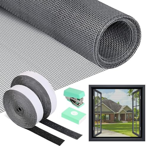 PITMT Mosquiteras para Ventanas, 120x250cm Tela Mosquitera Ventana Ajustable Sin Perforaciones, Malla Mosquitera Ventana con Cinta Adhesiva, Rollo Mosquitera Fibra de Vidrio de Insectos de Protección