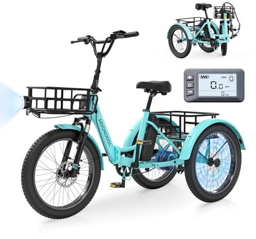 SUNYRISY Electric Tricycle for Adults, 20 Folding Electric Trike E-Bike for Men and Women with 36V 20AH Removable Battery, 250W 45NM 3 Wheels E-Bicycle with Large Basket