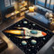 AevuCub Weltraum Rakete Deko, Planeten Kosmischer Teppich 80x150 Kurzflor, Kleiner Teppich Wohnzimmer Weltraum Galaxie, Weich rutschfest Waschbare Teppiche, Bettvorleger Schlafzimmer Kinderzimmer