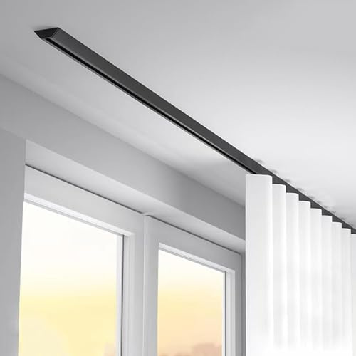 Rail De Plafond en Aluminium pour Rideaux, Rail De Rideau Robuste, Mute Tringle À Rideau Montée Au Plafond, Ensemble De Rails pour Bureau, Salon, Chambre(Noir,120cm)
