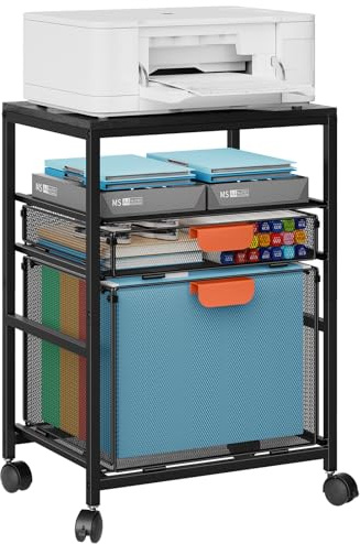 Marbrasse Druckerständer mit Schublade,Regal Druckertisch mit Rollen,Büro Schreibtisch Stand Schrank,Bürobedarf Organizer Aufbewahrung Für Printer,Laptop,PC,Scanner Heim Büro(Schwarz)