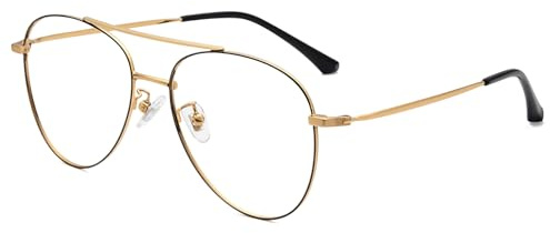 ALKAHE Pilot Blaulichtfilter Brille ohne Stärke für Damen Herren Titan Vollrahmen Doppelbrücke Brillengestell mit Austauschbare Linse