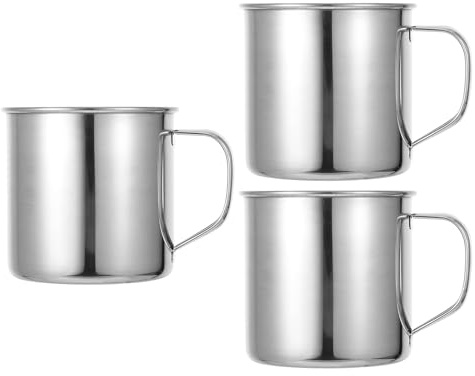 FRCOLOR Lot de 4 Tasses à Café en Acier Inoxydable 304 avec Anse, Légères et Confortables, pour Camping et Événements en Plein Air