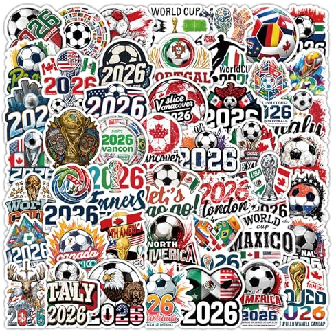ZingBox 50 Stück Fussball Sticker, Wasserfeste Fußball Sticker, Fußball Aufkleber Koffer, Fussball Aufkleber WM 2026 Zubehör Fußballgeschenk für Laptop, Mobiltelefone, Scrapbooking, Kinderdekoration
