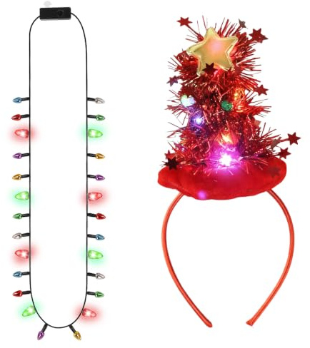 AWSOLAR LED Weihnachts Haarschmuck und Halskette Wihnachten, Weihnachtsassesoires für Festlichkeiten, Geburtstage, als kleines Geschenk, Modeaccessoire