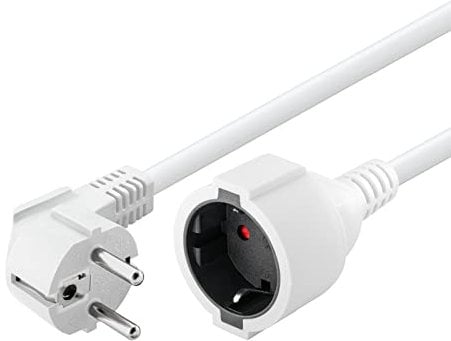 Goobay 93087 Gewinkeltes Strom Verlängerungskabel / Schutzkontakt Stecker 250V Schutzkontakt 3 Meter Stromkabel Verlängerung für Innenbereich / Weiß / 3m