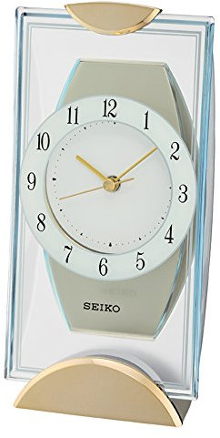Seiko Gold Tone Mantle Mantel Quartz Battery Clock with Full figure Arabic Dial QXG146G