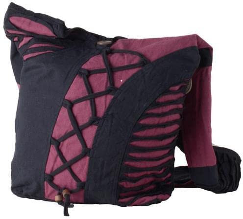 Vishes Alternative Bekleidung - Yogitasche aus Baumwolle mit Cutwork und Schnüren schwarz-rot