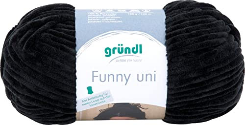 Gründl Wolle Funny uni - weiche Chenille Wolle zum Häkeln - Kuschelig und hautfreundlich - 100% Polyester - 1 Knäuel 100 g / 120 m - Nadelstärke 5-6 - schwarz