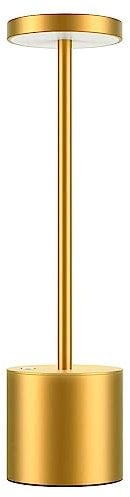 Lampada da Tavolo Senza Fili,5000mAh Ricaricabile LED Eye-Protect Lampada da Tavolo,Dimmerabile, Lampada in metallo, per Sala da Pranzo,Camera da Letto,All'aperto(Oro)