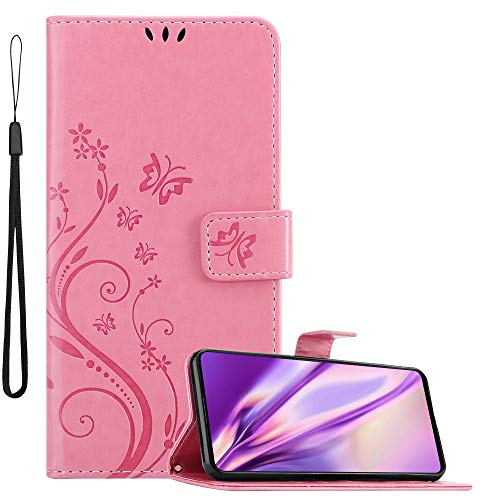 Cadorabo Hülle kompatibel mit Samsung Galaxy A51 4G / M40s Blumen Design aus Kunst Leder Flip Klappbare Magnetische [Standfunktion] [Kartenfächern] Cover Hülle für Galaxy A51 4G / M40s Tasche in Rosa