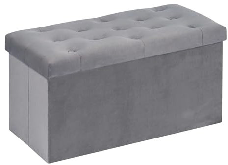 Bonlife Sitzbank mit Stauraum Aufbewahrungsbox mit Deckel Stoff Stauraum Schlafzimmer Möbel Faltbarer Fußhocker Samttuch,Grau,80 x 40 x 40 cm