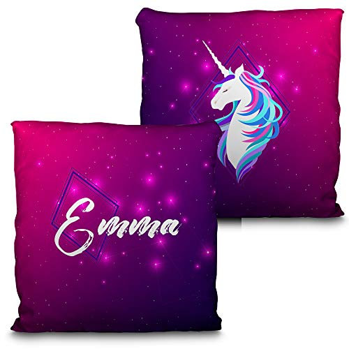 LolaPix Benutzerdefiniertes quadratisches Kissen mit Namen. Geschenk für Fans, einzigartig, originell und exklusiv. Premium Qualität Verschiedene Größen zur Auswahl. Füllung inklusive. Unicorn