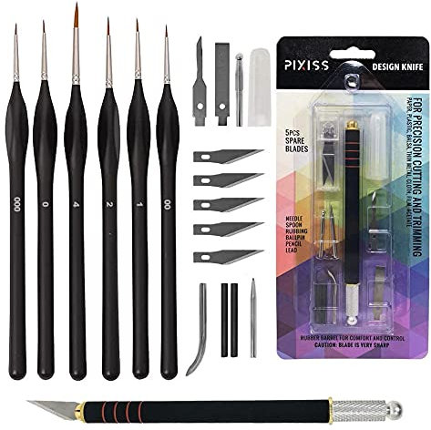 Small Paint Miniature Brushes Fine Tip 6pc 000 Paintbrushes Set for Model Craft Warhammer Airplane Kits Micro Detail Hobby Painting with Recision Crafting Knife with Extra Blades and Tips