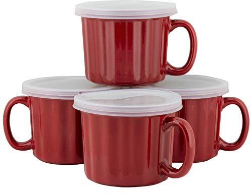 10 Strawberry Street 16oz Set of 4 Soup Mug with Lid, Red
