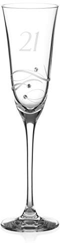 DIAMANTE Swarovski 21st Birthday Champagne Glass – Single Crystal Champagne Flute with a Hand Etched “21” - Embellished with Swarovski Crystals