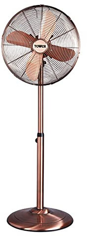 Tower T637000C Metal Pedestal Fan with 3 Speeds, Automatic Oscillation, 16”, 50W, Copper