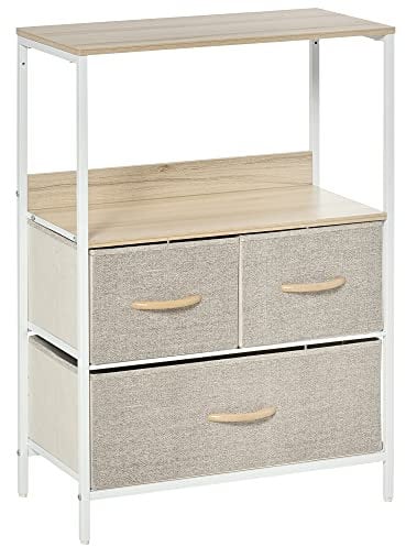 HOMCOM 3 Drawer Storage Chest Unit Home Cabinet w/Shelves Home Living Room Bedroom Entryway Living Furniture, Light Grey