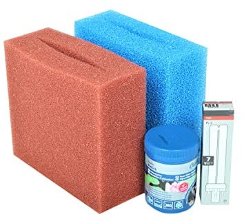 Wacredo Kit d'entretien pour filtre de bassin Oase Biosmart 5000 - Kit éponge - Démarreur de filtre - Ampoule 9 W - Kit complet de traitement de l'eau - Éponge filtrante - Éponges de rechange