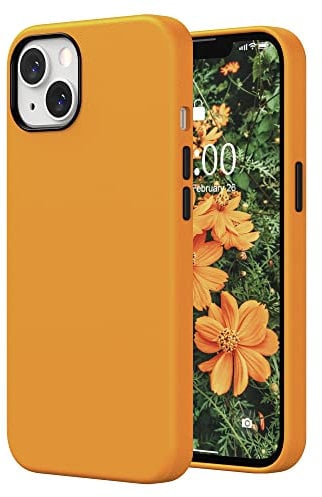SURPHY Faux Leather Case Compatible with iPhone 13 Case 6.1 inch, Premium PU Leather Case Cover (with Metallic Buttons & Microfiber Lining) for iPhone 13 (Yellow)