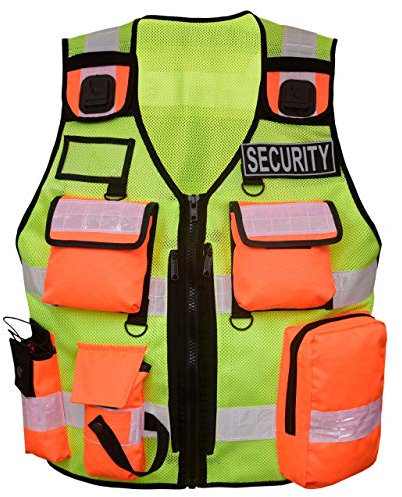 By Johanna Sicherheitsweste Schutzweste Securityweste Einsatzweste Kennzeichnungsweste Multifunktionsweste Reflektierend 202 gelb Orange +2 Patch PRESSE