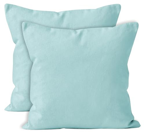 Encasa XO Baumwoll-Kissenbezüge, 2er-Set I 20x20 in (50x50 cm) - Eierblau I kein Einsatz I einfach Kissenbezüge I Maschinenwaschbar | Nur Innen benutzen
