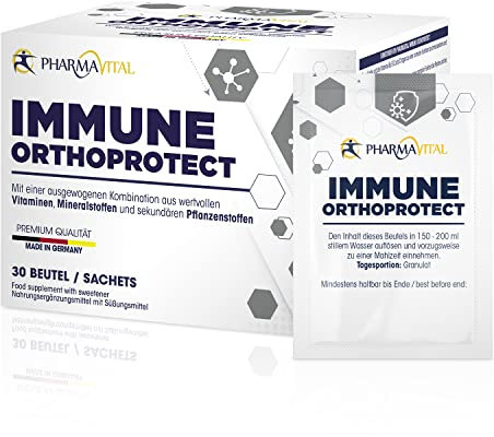 PharmaVital Immune Orthoprotect Mikronährstoffe zur Stärkung des Immunsystems, hochdosierte Nahrungsergänzung mit Vitaminen, Mineralstoffen, Pflanzenstoffen für den Energiestoffwechsel, 30 Beutel