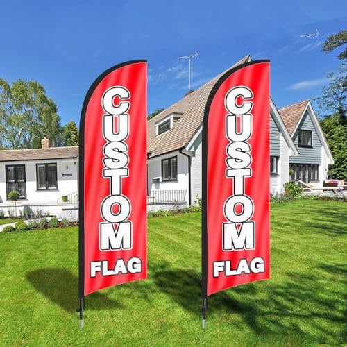 FSFLAG Custom Feather Flag, 7-Feet Custom Windless Feather Flag with Pole Kit and Ground Spike, Advertising Custom Flag Sign for Outdoor Indoor Business