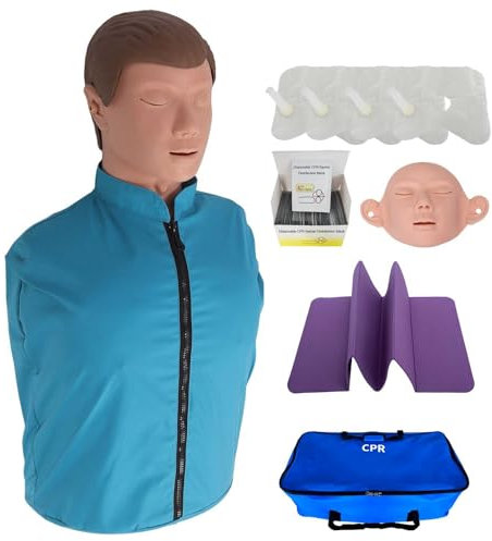 Erste-Hilfe-Reanimationspuppen Halber Körper 70cm Übungspuppe für Wiederbelebung mit Austauschbare Gesichtshaut & Austauschbare Lungenbeutel & Aufbewahrungstasche für Training und Übungen