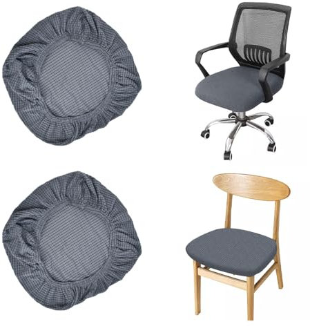 CAREDGO 2 Pcs Funda Asiento Silla Gris Oficina Funda Silla Escritorio Fundas para Silla de Ordenador Funda para Asiento Silla Comedor Funda Silla Gaming Funda Protectora Silla para Oficina Comedor