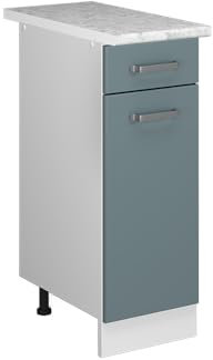 Vicco Küchenunterschrank R-Line, Schubladenschrank für die Küche, Blau-Grau/Weiß, 30 cm, AP Marmor