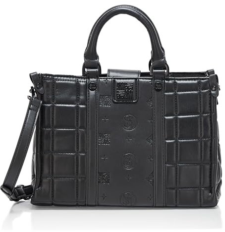 Steve Madden Damen Quilted Top Handle Satchel BMICH Gesteppte Umhängetasche mit Tragegriff Oben, Schwarz